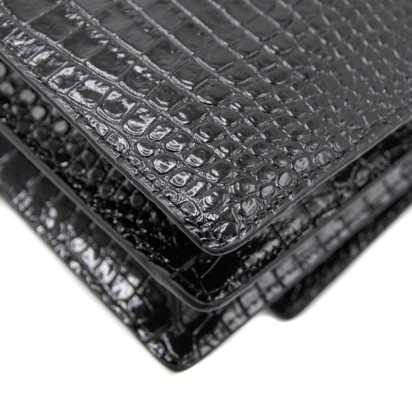 Saint Laurent Chain Sunset In Black Silver Hardware (7238)Crocodile-embossed Bag - Picture 7 of 12